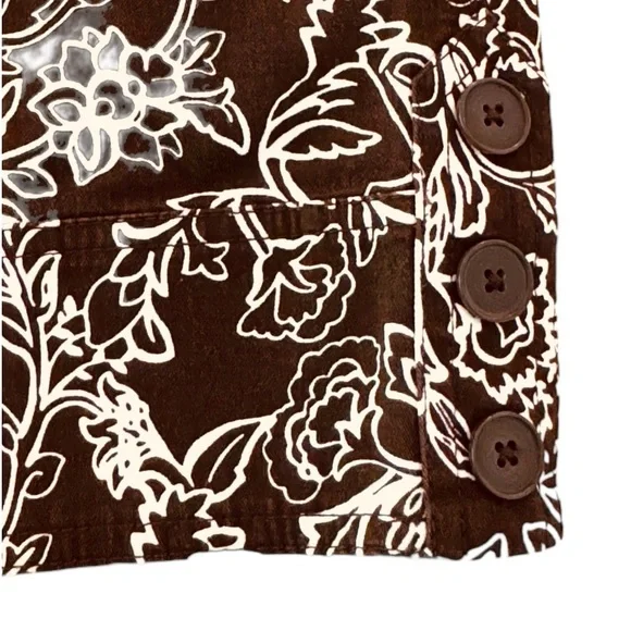 Ann Taylor LOFT Size 4 Ann Brown/White Floral Crop Pants w/Button Detail at Hem - Picture 5 of 5